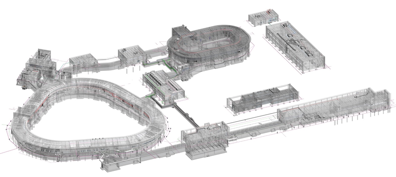 HIAF地下隧道与地上单体联合等轴透视图